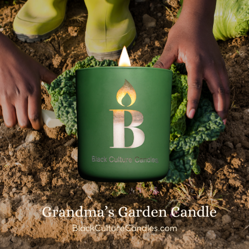 Hand-poured Grandma’s Garden candle in etched glass, 8oz or 13oz. Vegan coconut apricot wax and a crackling wood wick fill your space with soft floral, green tea, and amber notes.