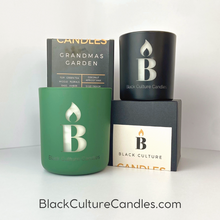 Load image into Gallery viewer, Our Grandma’s Garden Candle is inspired by the people we love whose hands produce nutritious food, tend to growing plants, and nurture beautiful flowers. This candle remembers the legacy of Grandma’s hands in the soil with notes of Crisp Green Tea, Fresh Florals, and Deep Rich Amber, A deep and luscious green floral. BlackCultureCandles.com
